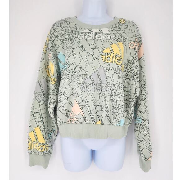 Adidas Pastel Logo Cropped Crewneck Sweatshirt Mint Green Size Large - Picture 1 of 7
